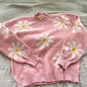 zeagoo Pink Daisy Turtleneck Sweater